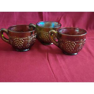 Lot of 3 Vintage INDIANA GLASS Carnival Glass Cups Amber/Marigold Iridescent